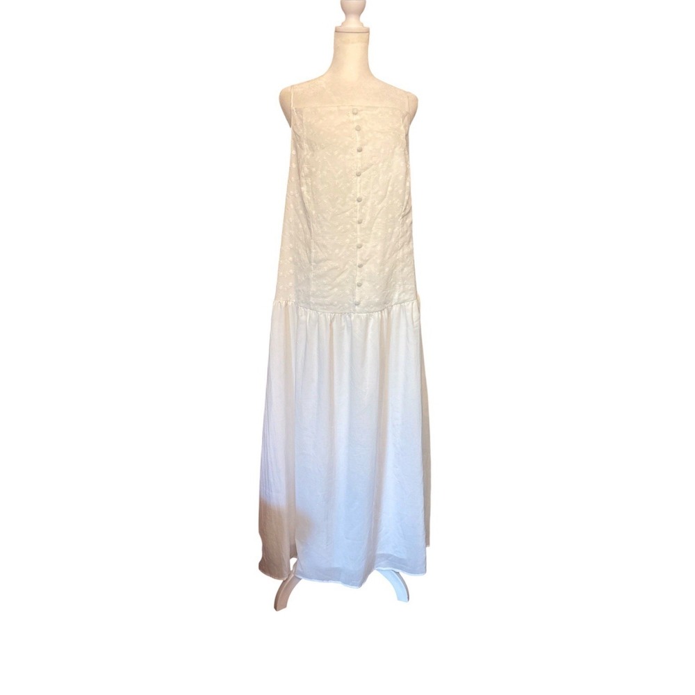 Wild Fable Women's White High‎ Neck Dropped Waist Maxi A-Line Dress XXL Eyelet